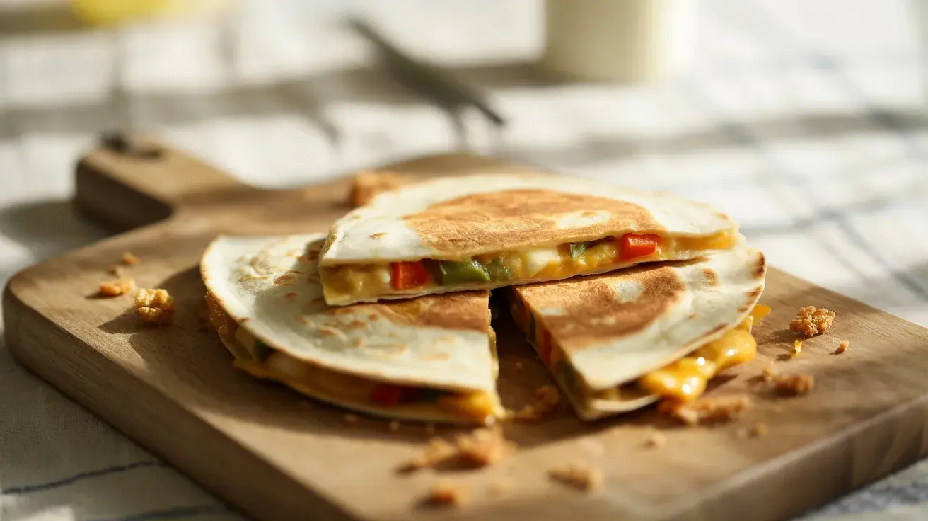 quesadilla centered on board in natural light showing warm and crispy lunch (1)