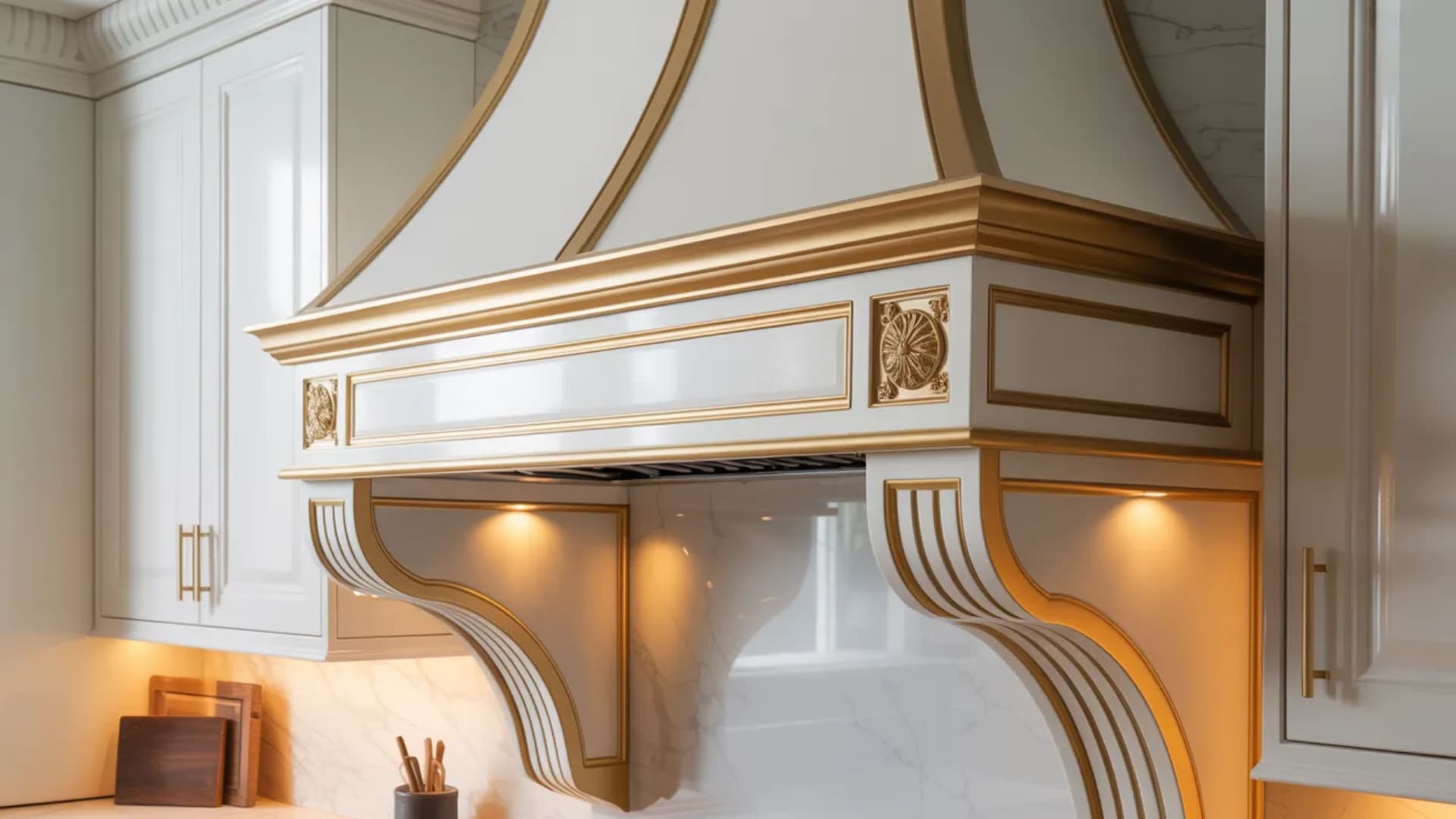 _range hood with gold trim is an elegant feature that enhances your kitchen’s design