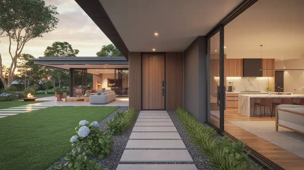 realistic 3-bedroom home with open-concept living areas, modern design, spacious outdoor space, and large windows (1)