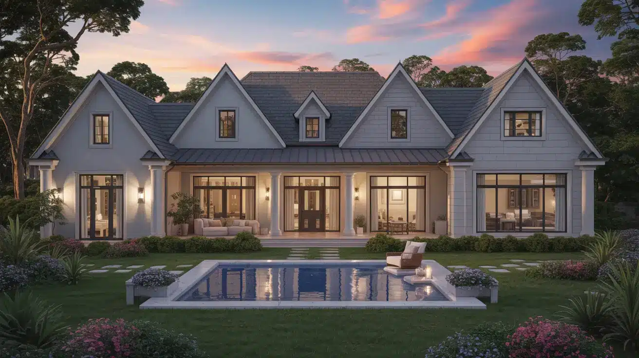 realistic 3-bedroom house with a spacious master suite, walk-in closet, dual vanities, soaking tub, and private patio access