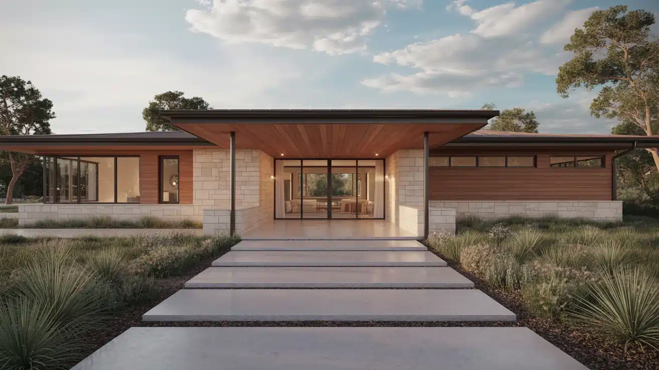 realistic single-story 3-bedroom retirement-friendly home with wide doorways, roll-in showers, and accessible floor plan