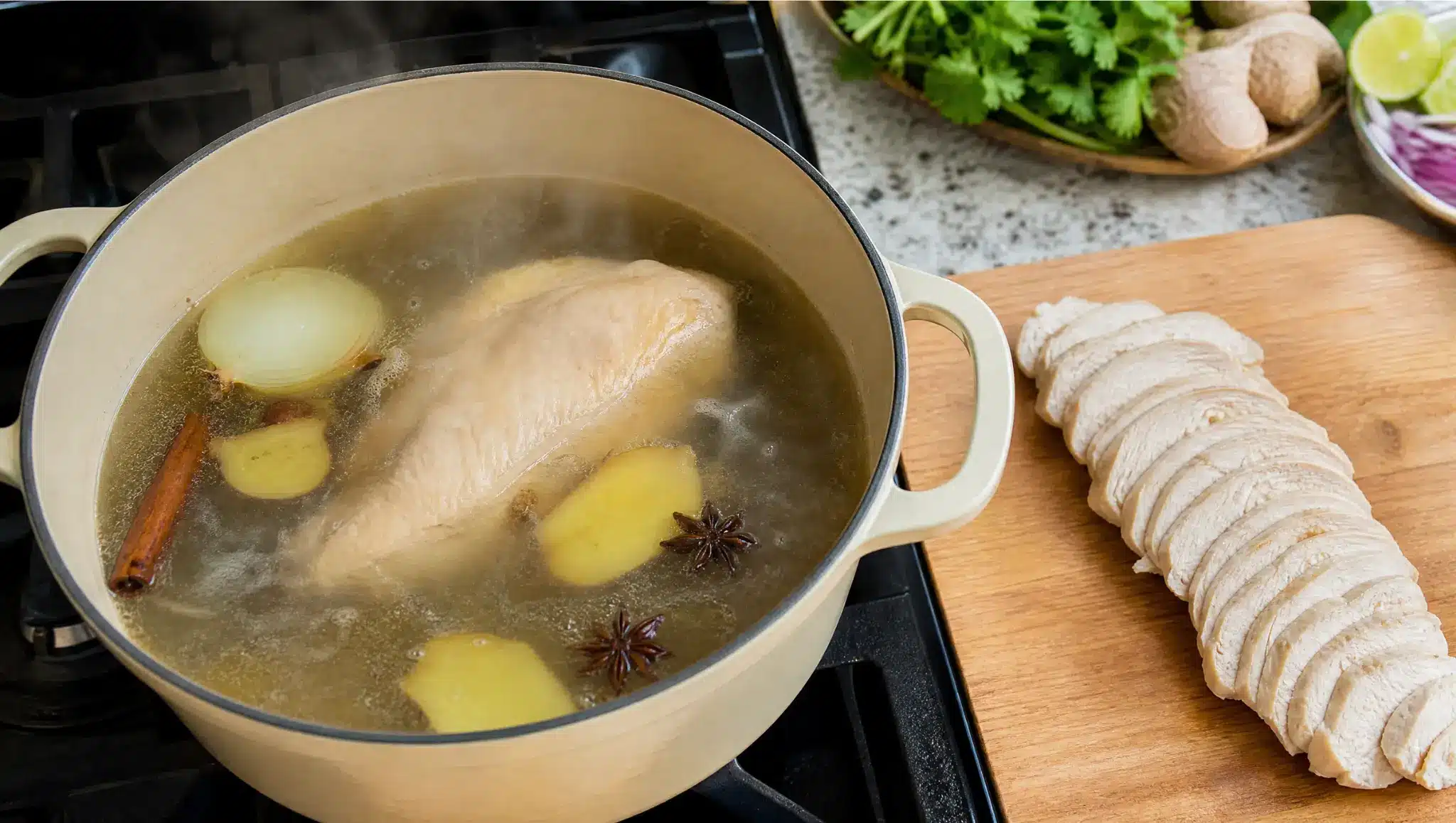 sliced chicken for homemade pho