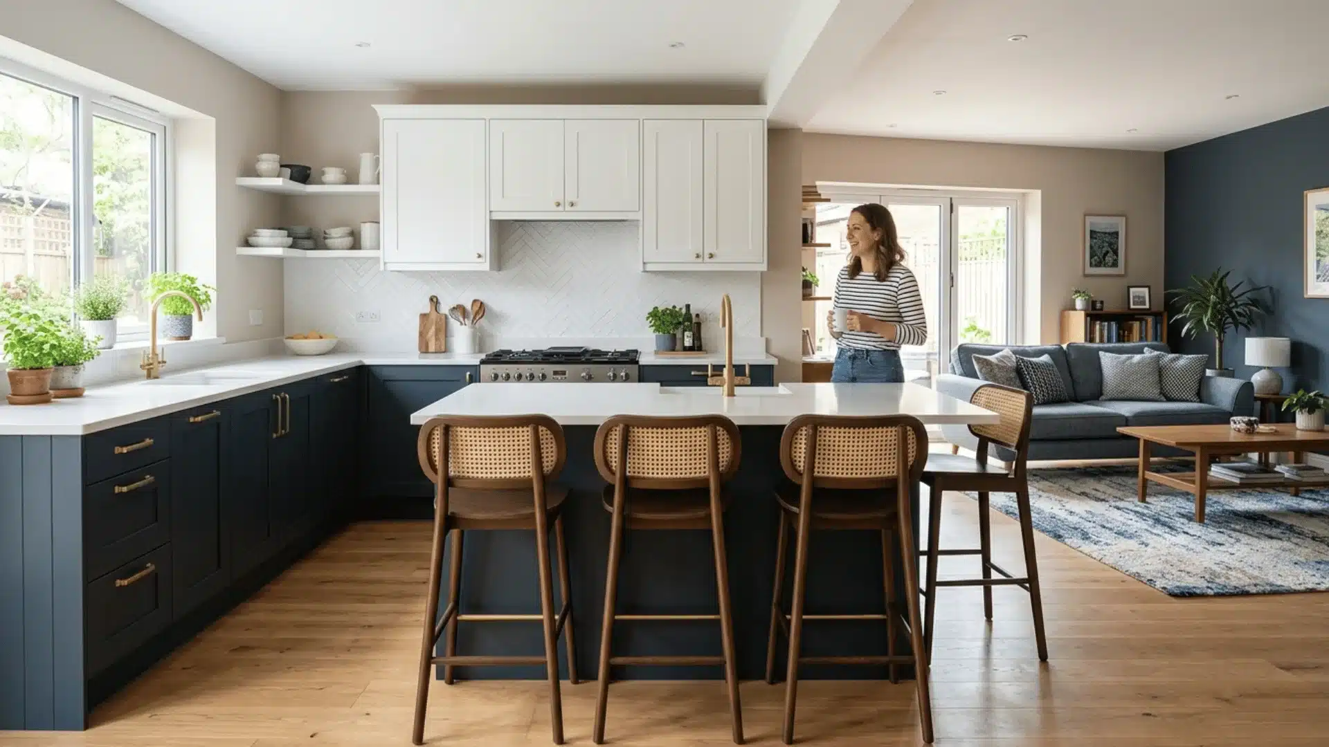 small design choice adds depth and character to the kitchen while keeping the overall open layout feel