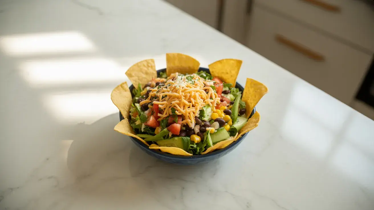 taco salad centered on surface in natural light showing fresh and filling lunch (1)