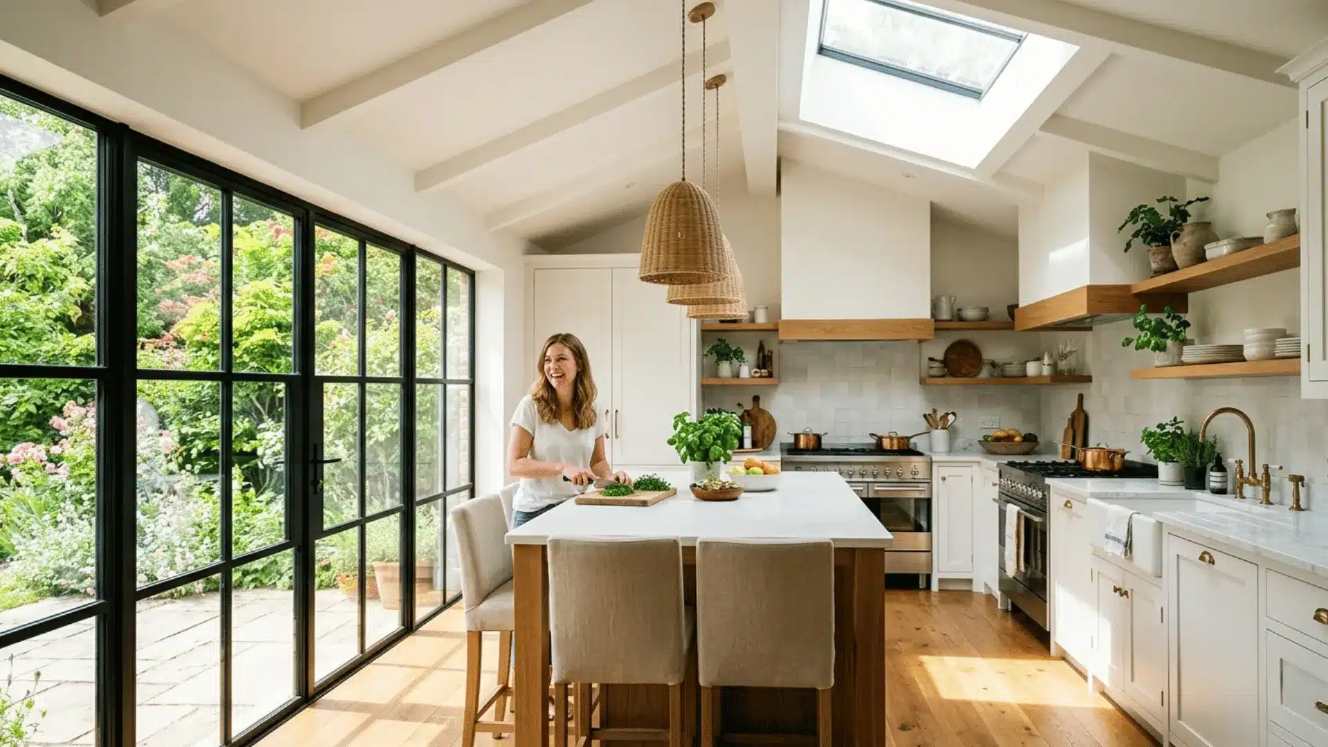 this kitchen design to maximize the presence of natural light, integrating a large window