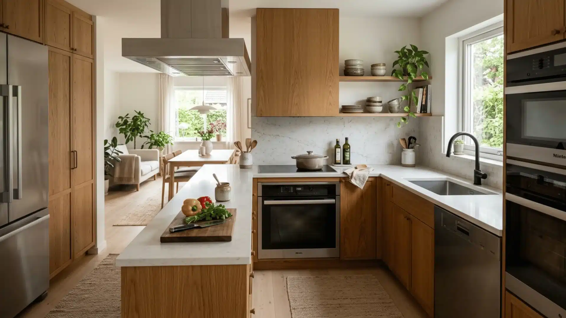this kitchen to showcase a clearly defined work zone the strategic grouping of appliances,