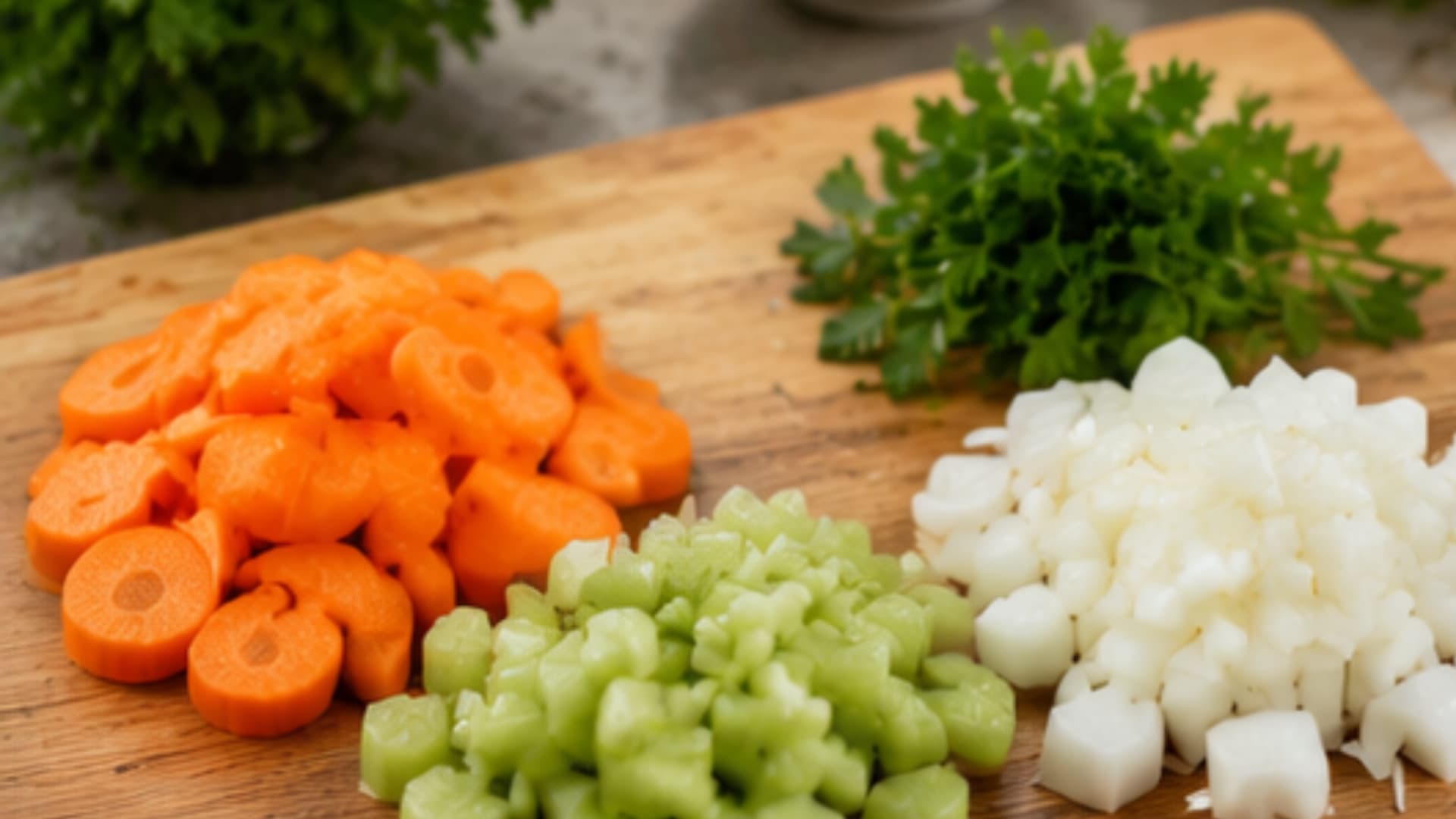 washing and chopping fresh vegetables like carrots celery and onion for clear soup preparation