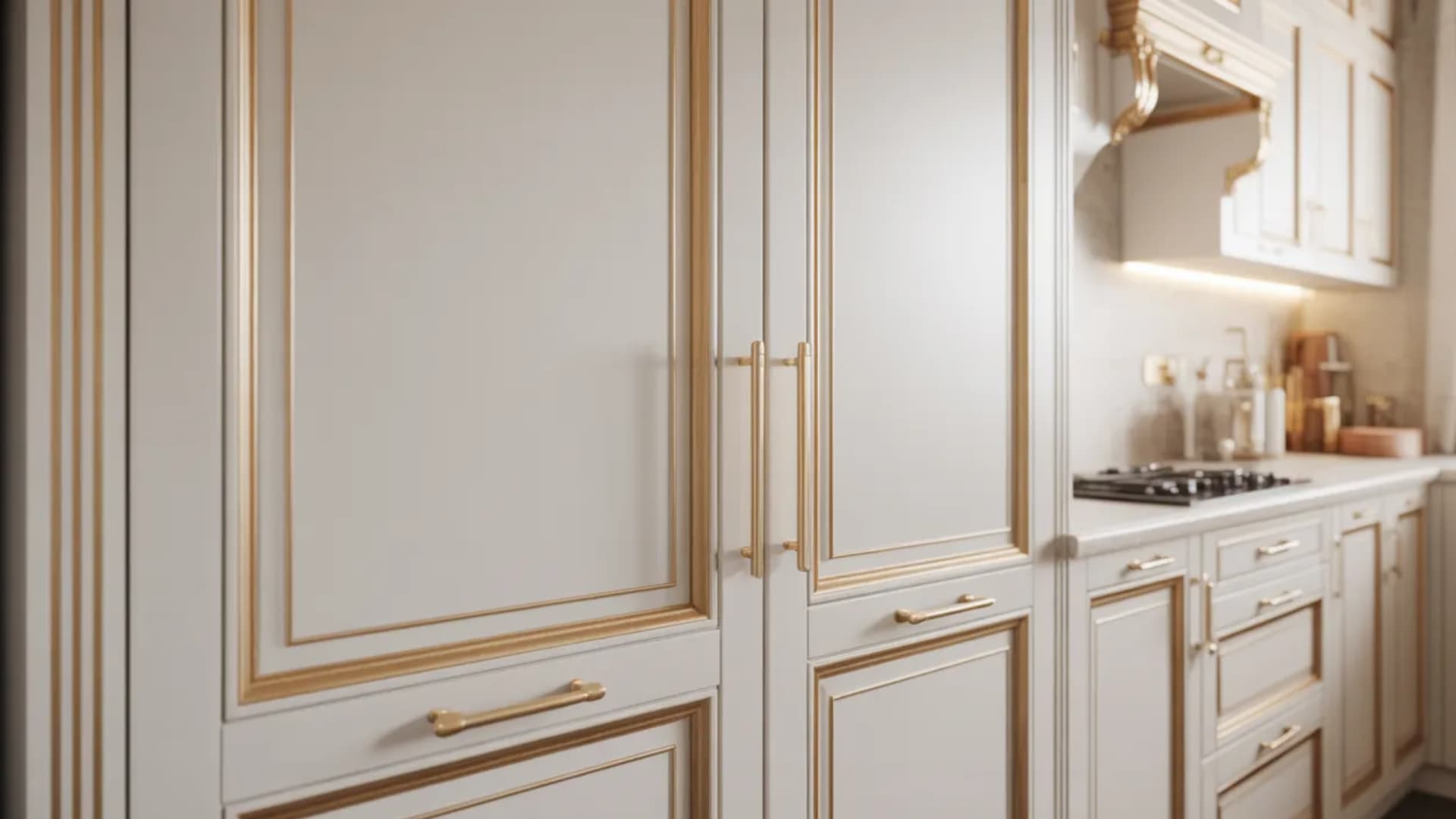 white pantry door with gold hardware adds a stylish touch to your kitchen and feature integrates seamlessly with the overall design while adding a pop of elegance. Gold handles or trim