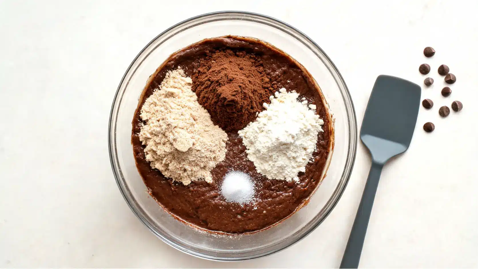 almond flour, cocoa, tapioca flour, and salt added to paleo brownies batter before mixing