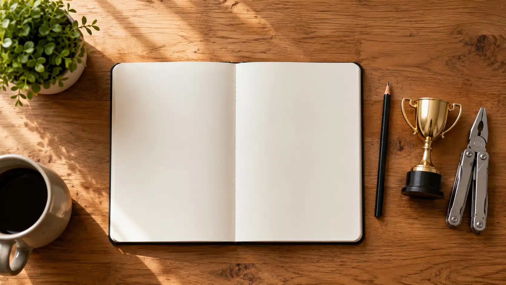 blank notebook and personal items showing how to work on yourself by noticing strengths first