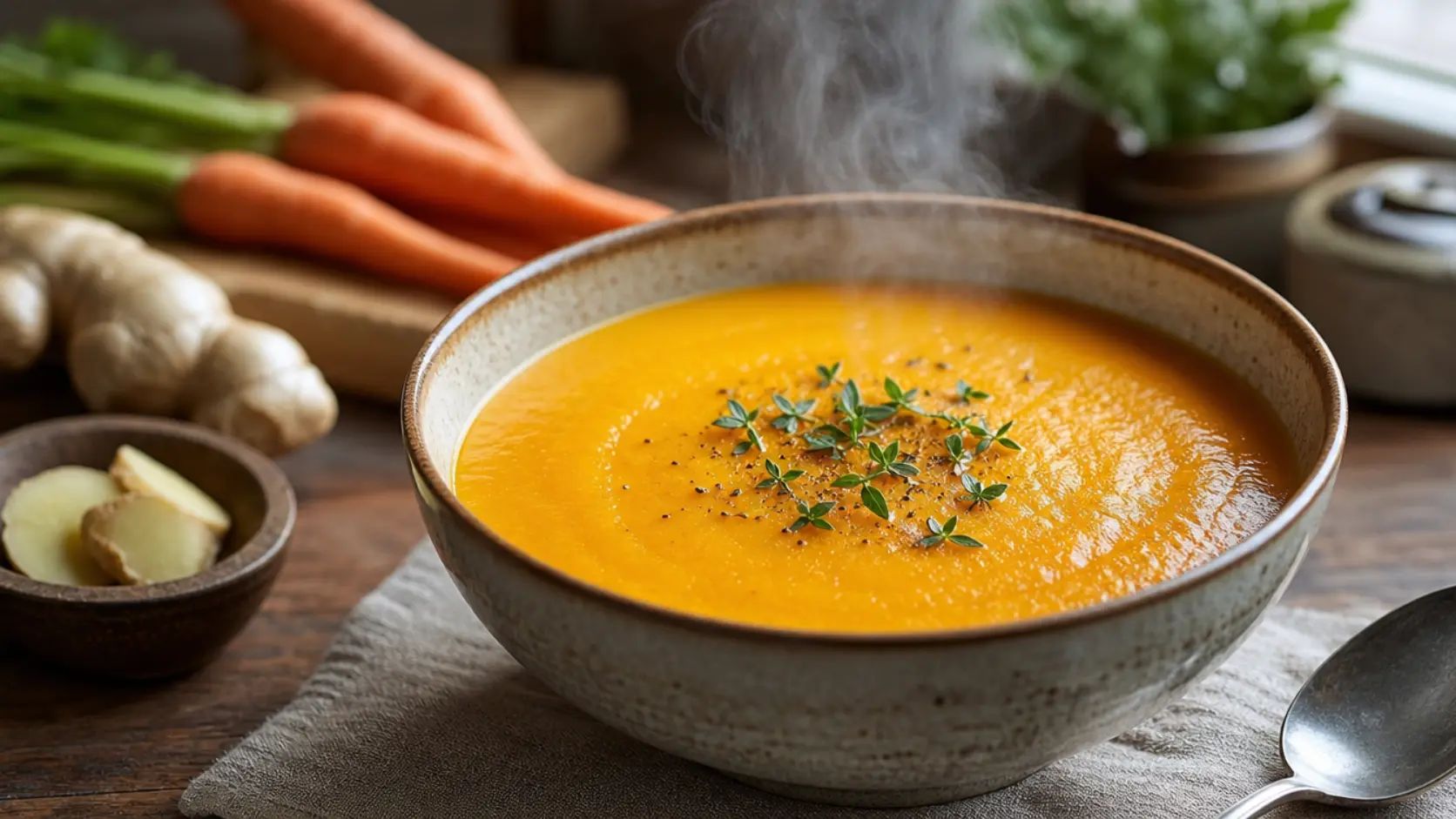 carrot ginger paleo soup bright orange creamy healthy vegetable bowl