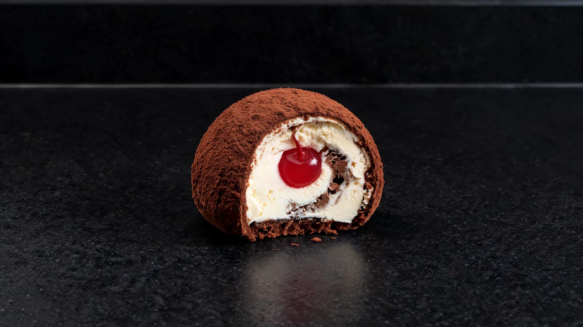 creamy tartufo ice cream dessert squares with chocolate pieces served on plate on rustic wooden table