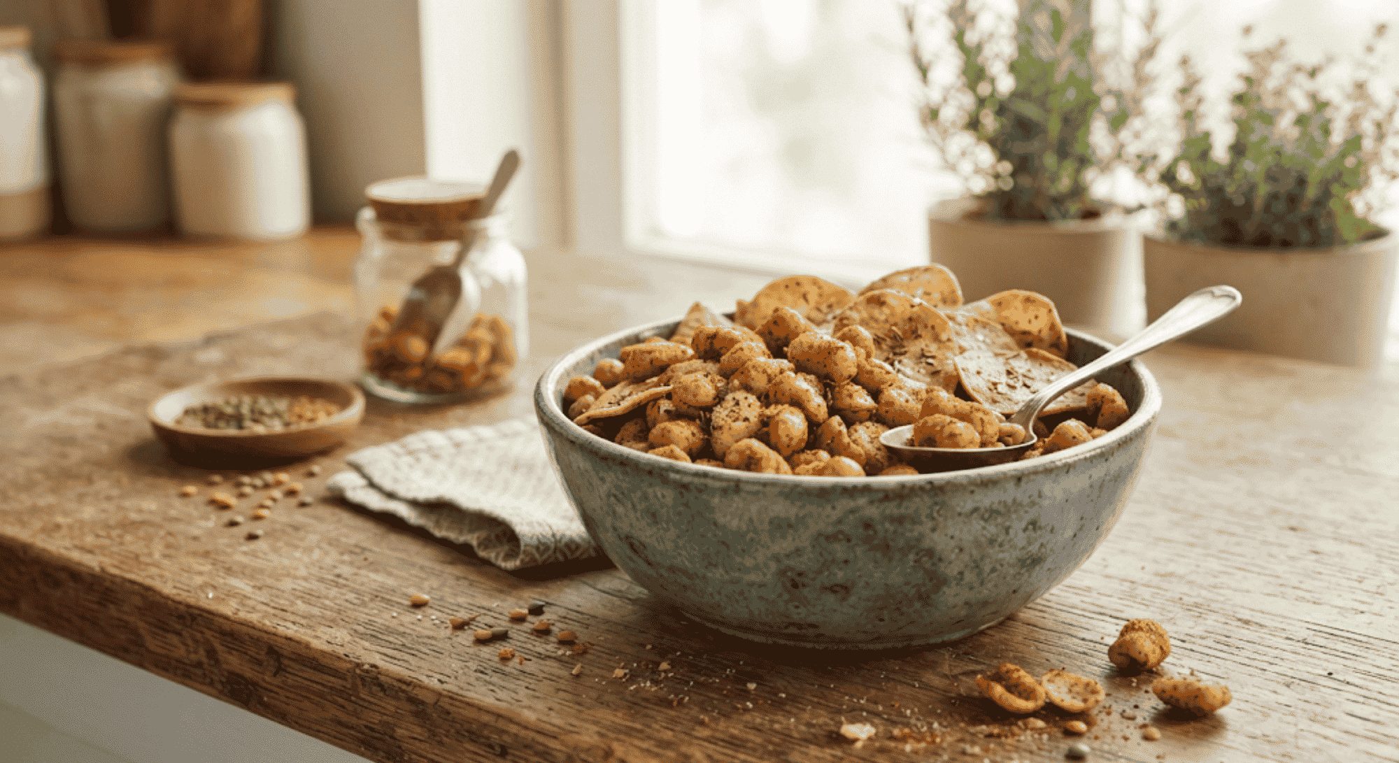crispy lentil snacks arranged in a bowl showing a healthy high protein snack option for quick bites