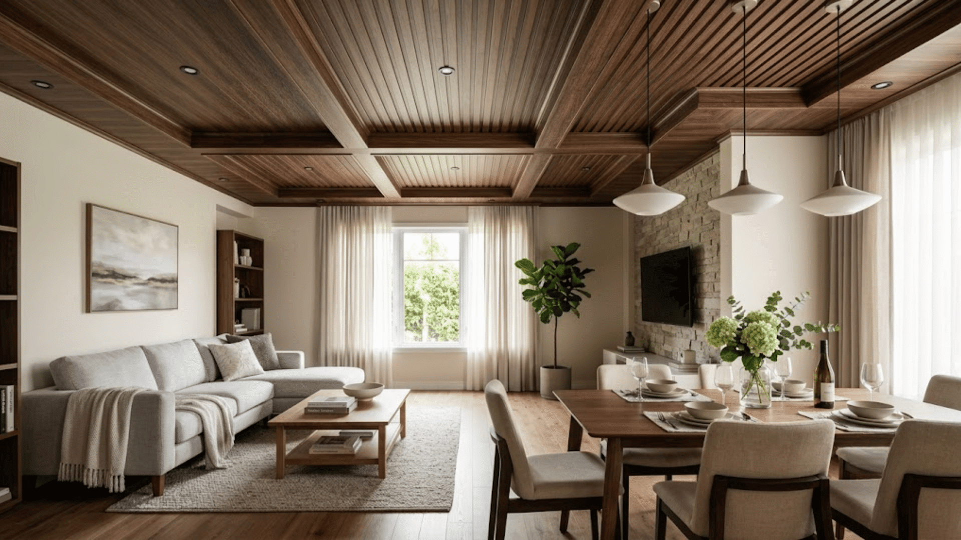 elegant living room with mirrored coffered ceiling crystal chandelier green sofas large windows and glass coffee table