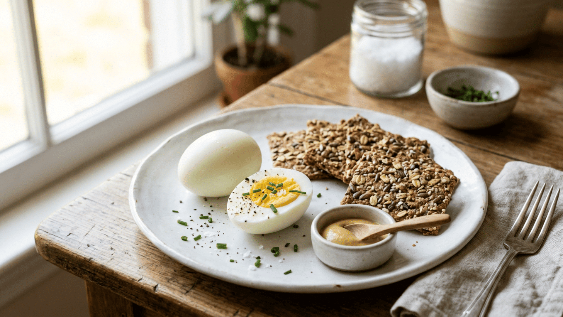 hard boiled eggs with whole grain crackers served as a protein rich workout snack