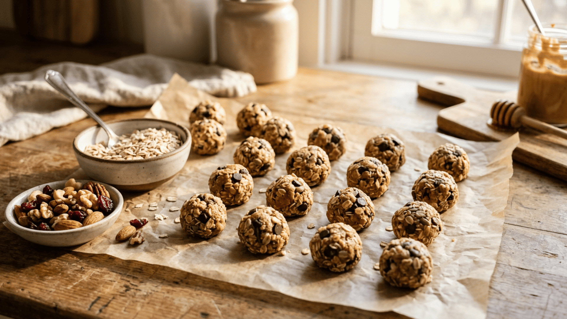 homemade energy bites made with oats and peanut butter for healthy workout fuel