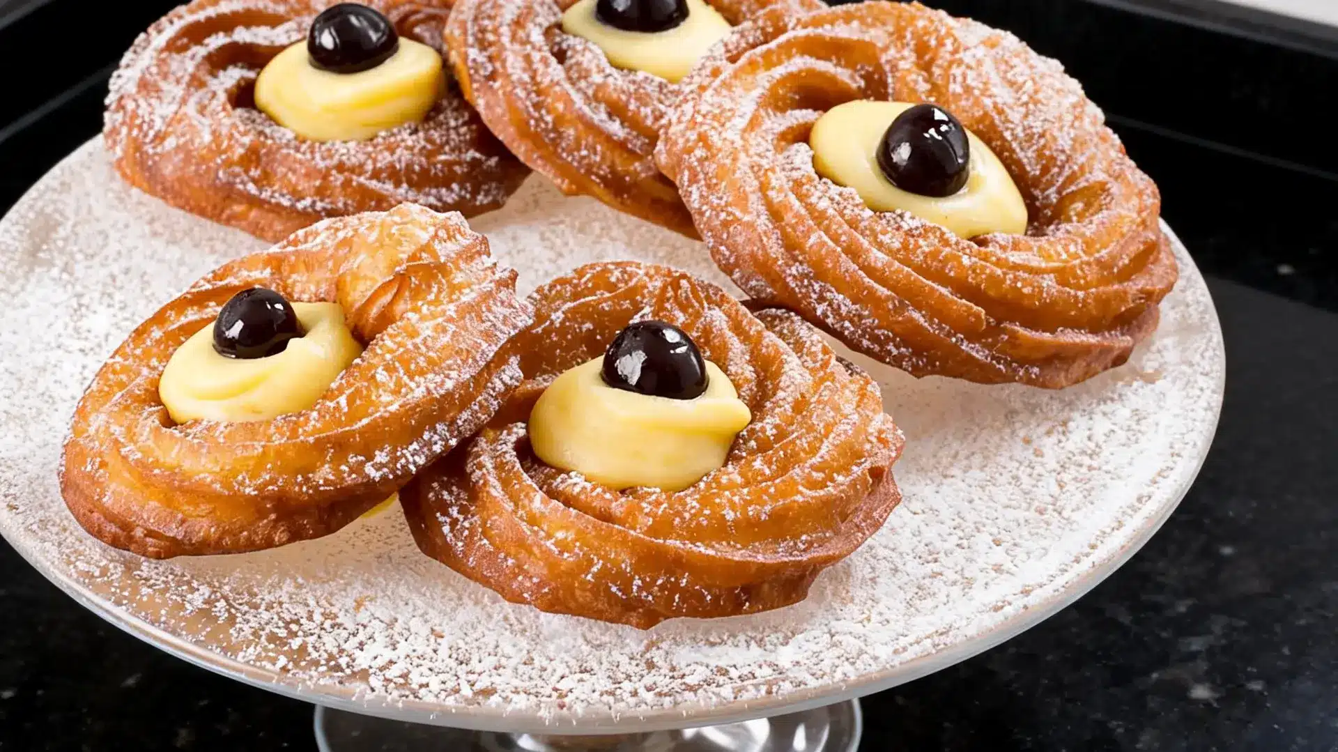 italian zeppole di giuseppe fried pastries dusted with sugar served on plate with lemon and coffee