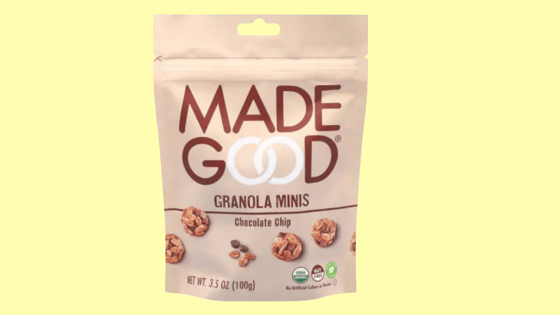 madegood chocolate chip granola minis resealable snack pouch displayed on a clean white background
