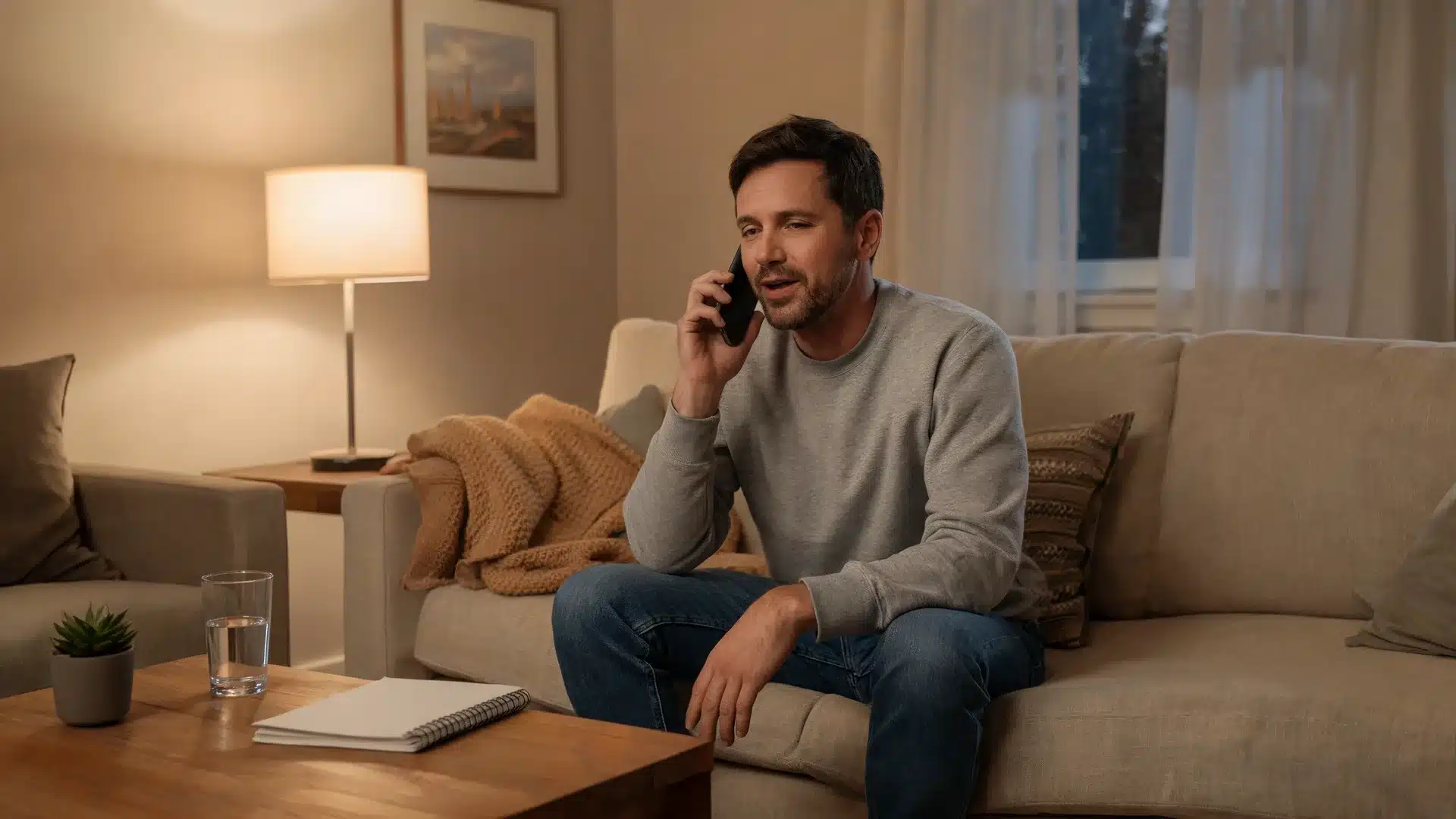 man calling for support from his sofa showing how to work on yourself before burnout gets heavier