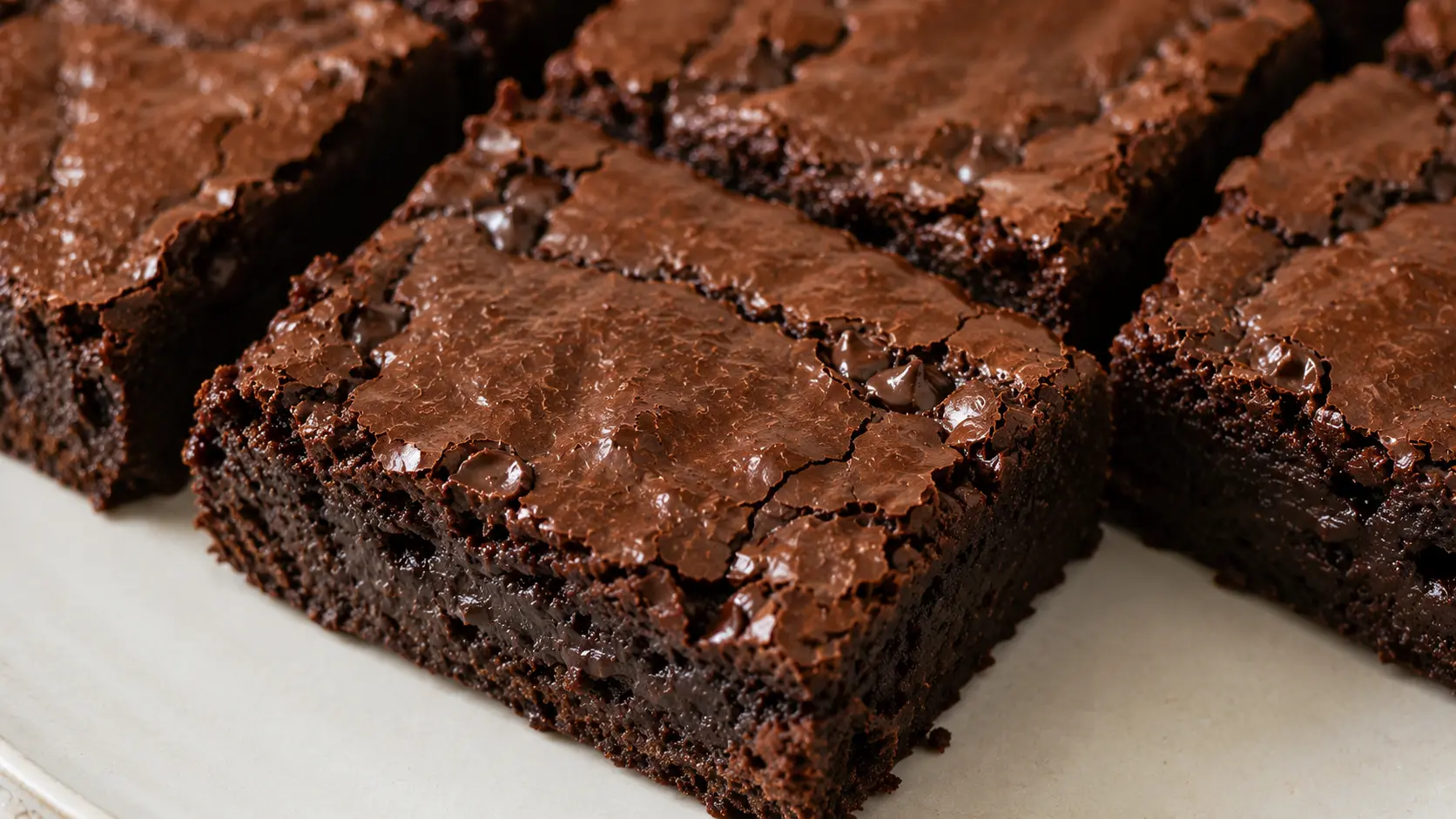 paleo brownies with a thin cracked top, glossy chocolate surface, and clean sliced edges