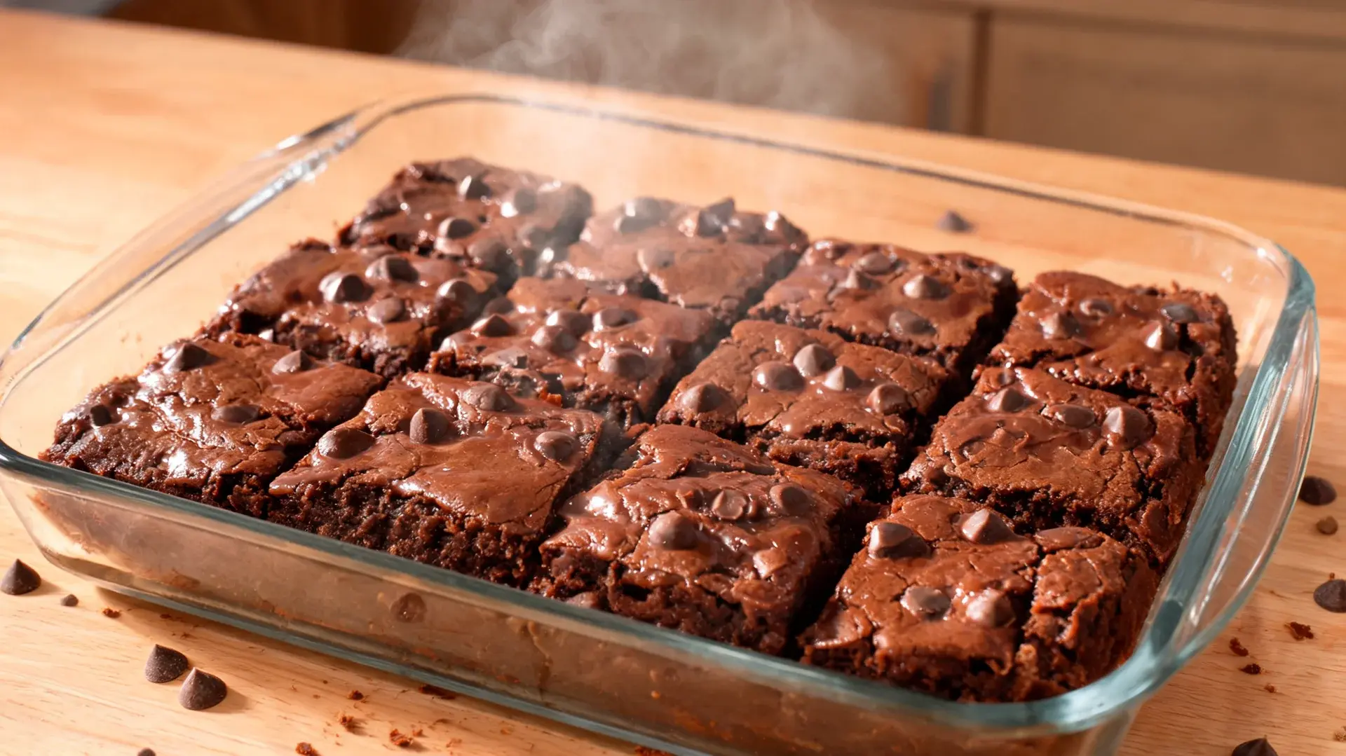 aleo brownies with fudgy centers, glossy cracked tops, almond flour, cocoa, and dark chocolate nearby