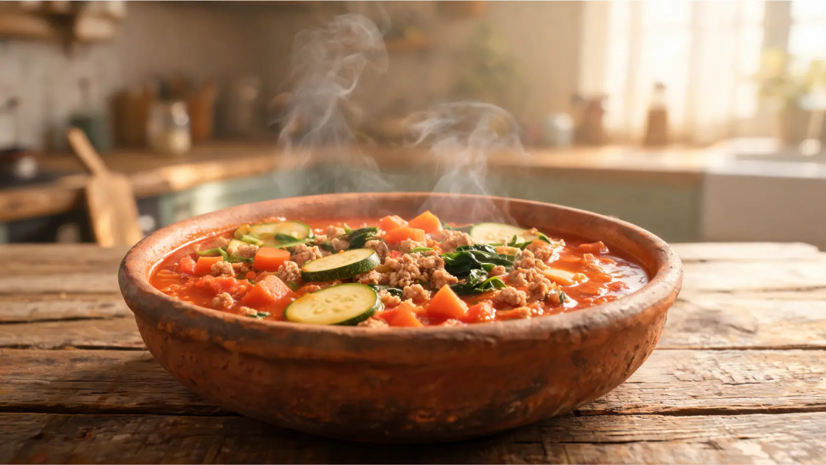 paleo minestrone style soup turkey vegetables tomato broth healthy bowl