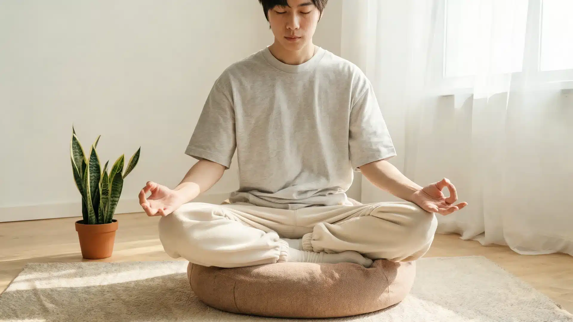 person meditating with clear hand placement showing how to work on yourself through calm breathing