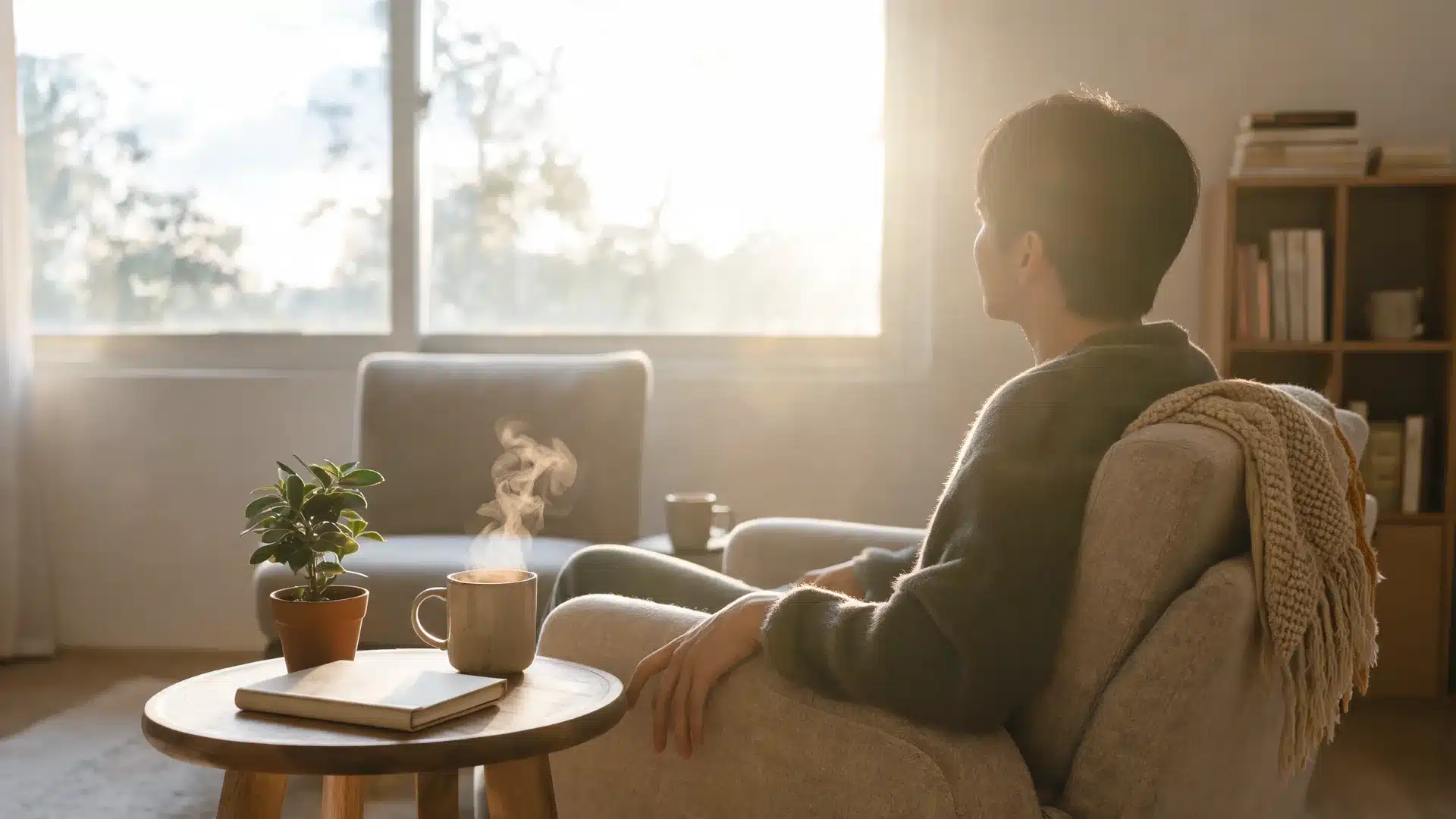 well-being shown through calm home setting support purpose reflection and daily life balance