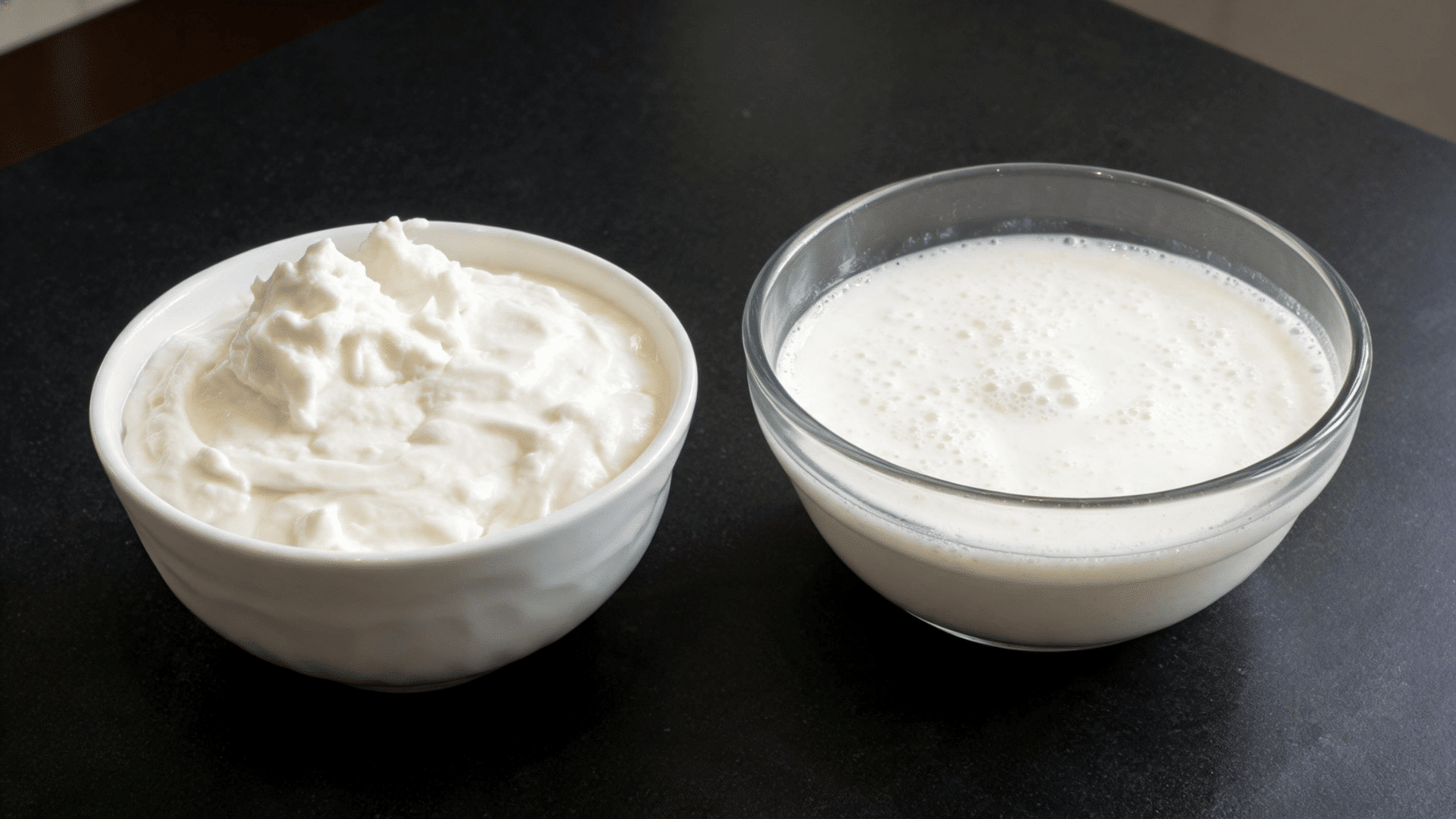 Creamy yogurt and milk products displayed as calcium-rich foods for a balanced heartburn-friendly diet.
