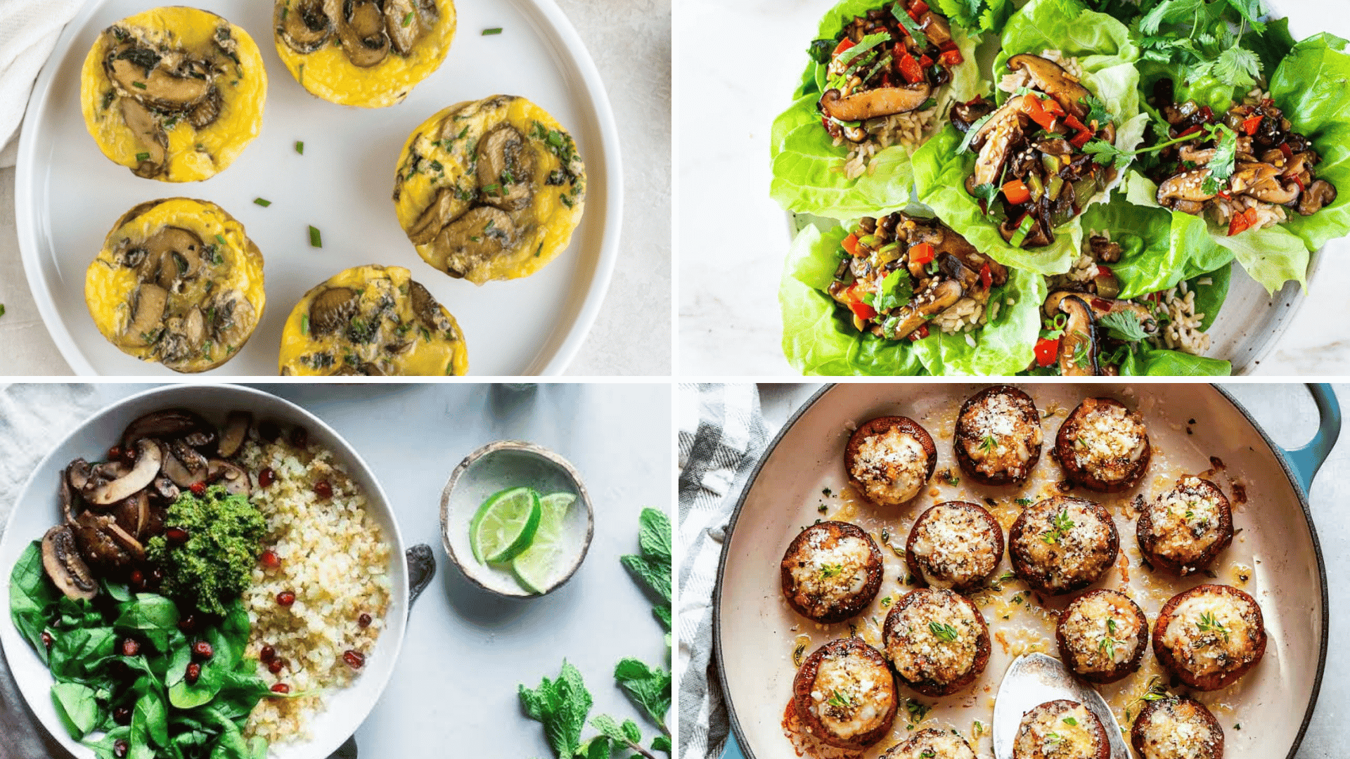 mushroom egg muffins lettuce wraps cauliflower bowl and stuffed mushrooms for keto meals