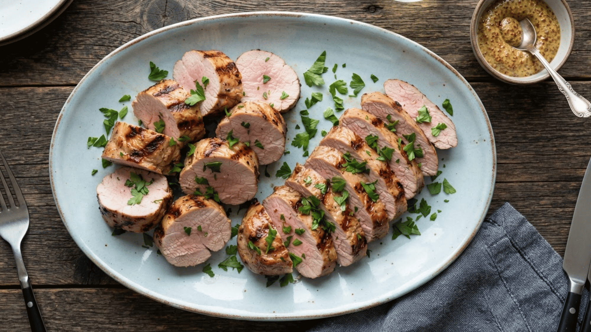 pork tenderloin seasoned with herbs and spices prepared for cooking