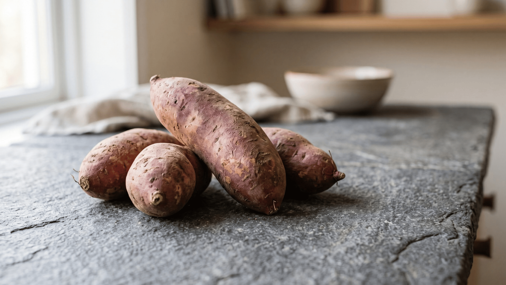 ripe sweet potatoes on a plate as a healthy starchy food that can be too high in carbs for keto