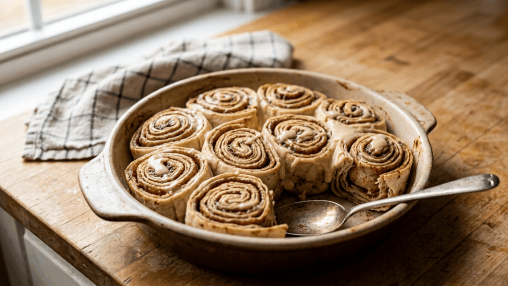 homemade tortilla cinnamon rolls with sweet cinnamon sugar filling and creamy frosting served on a plate for dessert