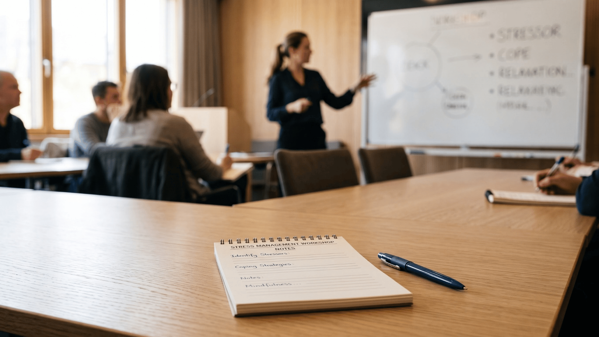 diverse employees participating in simple workplace wellness activities that support movement relaxation hydration and connection